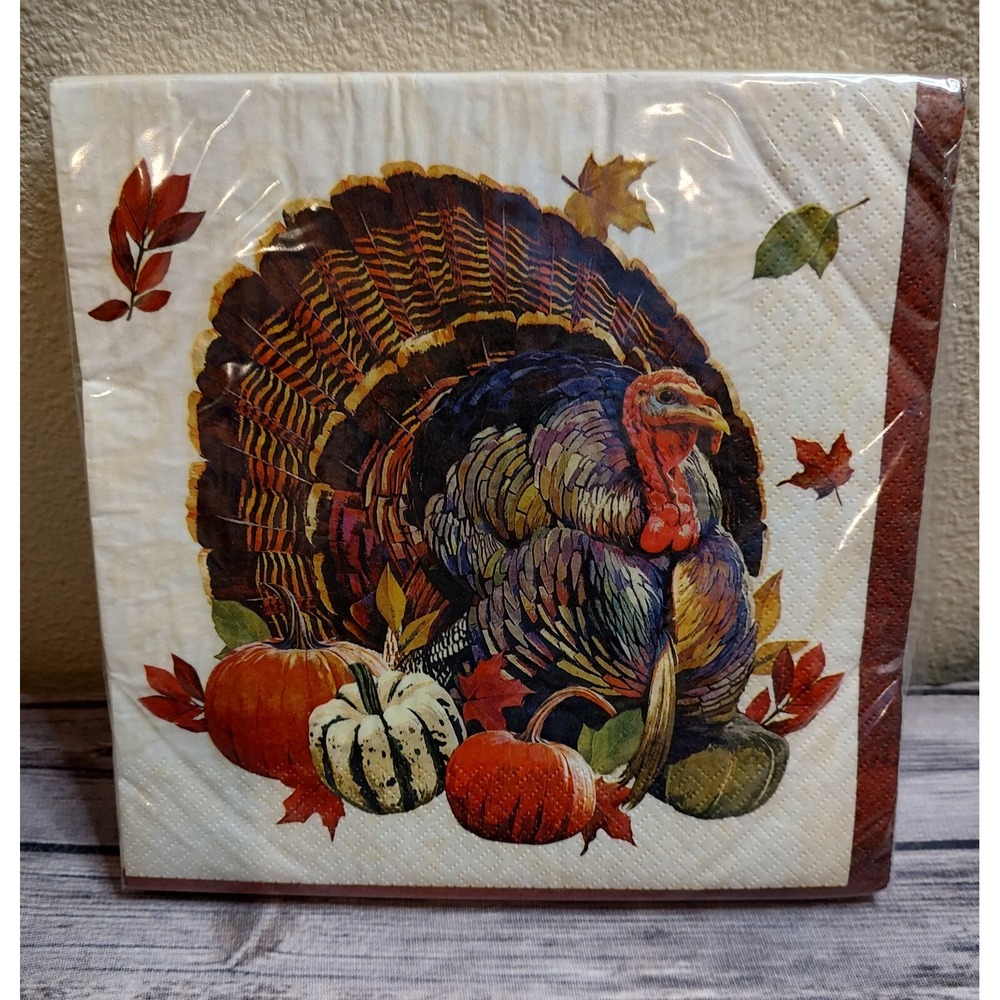 Thanksgiving Dinner Paper Napkins Autumn Turkey 16ct 3 Ply 8 Inch Decoupage A9